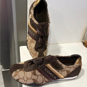 Coach Brown and Gold Logo Sneakers